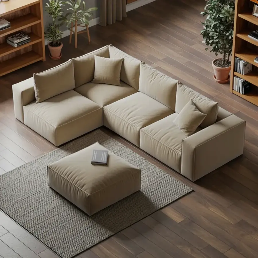 Beige Sectional Living Room Transformation - Modern Family Room Before & After Ideas
