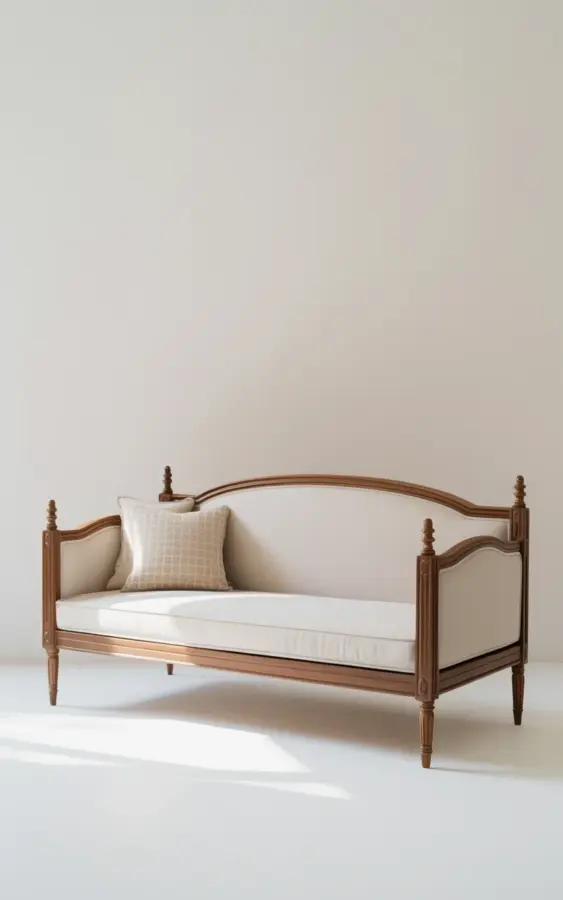 French Style Daybed | Classic Daybed Styling for Living Room | Walnut Frame with Cream Upholstery