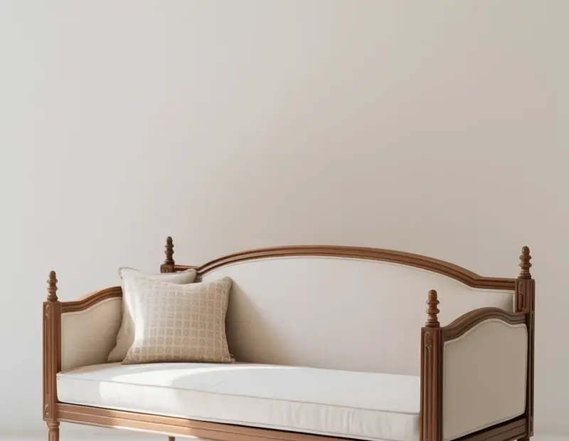 French Style Daybed | Classic Daybed Styling for Living Room | Walnut Frame with Cream Upholstery